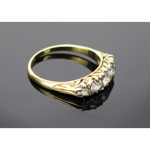 14 - Old Cut Diamond Five Stone Ring in an unmarked high carat gold setting, 18.5mm head, size M, 3.2g