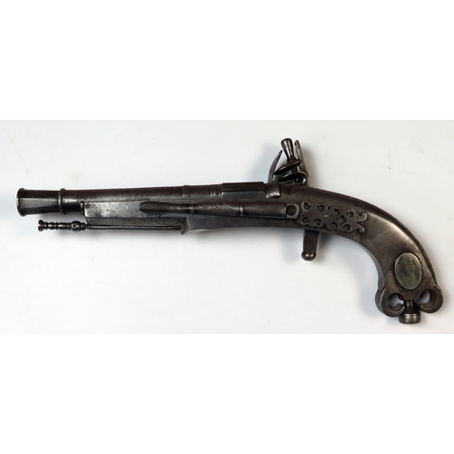 152 - 18th Century Style Flintlock Pistol, all steel construction, 7/75