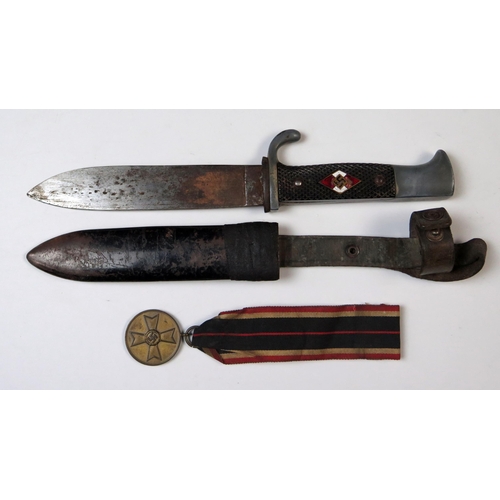 154 - WWII German Hitler Youth Sheath Knife and War Merit Medal