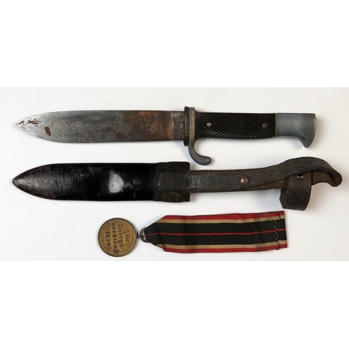 154 - WWII German Hitler Youth Sheath Knife and War Merit Medal