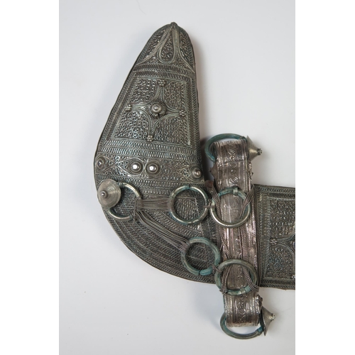 155 - Middle Eastern Khanjar Knife with white metal mounts, 29cm  including sheath