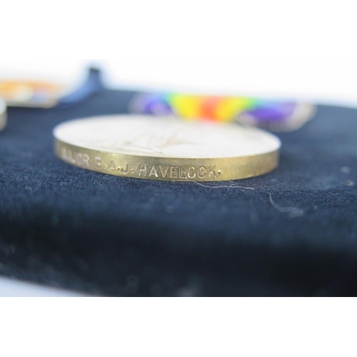 161 - WWI British Medal Trio including Victory Medal with oak leaves and 1914-15 Star, awarded to MAJOR B.... 