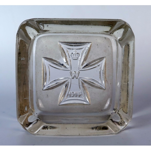 166 - WWI Imperial German Pressed Glass Ashtray, 11cm sq.