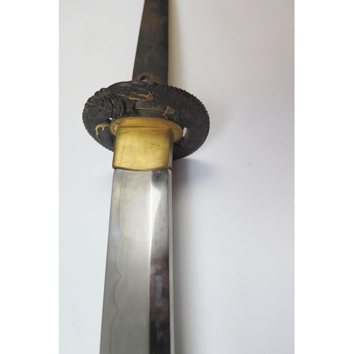 178 - Japanese Samurai Katana Sword, blade c. 69 and overall 93cm, signed tang, iron and gilt dragon tsuba... 