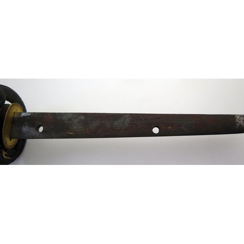 178 - Japanese Samurai Katana Sword, blade c. 69 and overall 93cm, signed tang, iron and gilt dragon tsuba... 