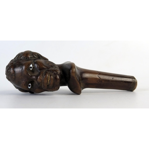 190 - 19th Century Carved Cane Finial decorated with the bust of a black man with glass eyes and bone teet... 