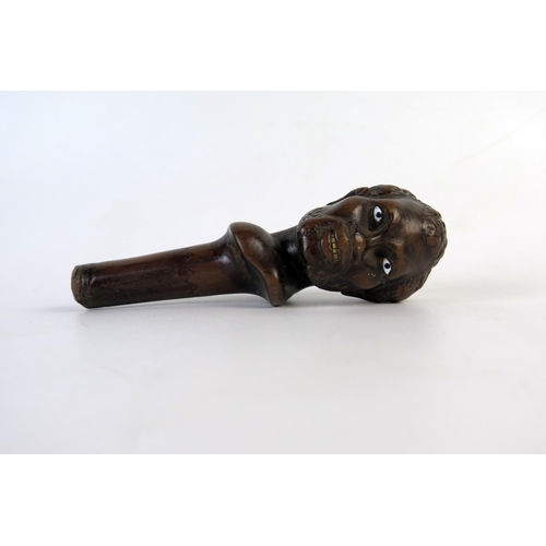 190 - 19th Century Carved Cane Finial decorated with the bust of a black man with glass eyes and bone teet... 