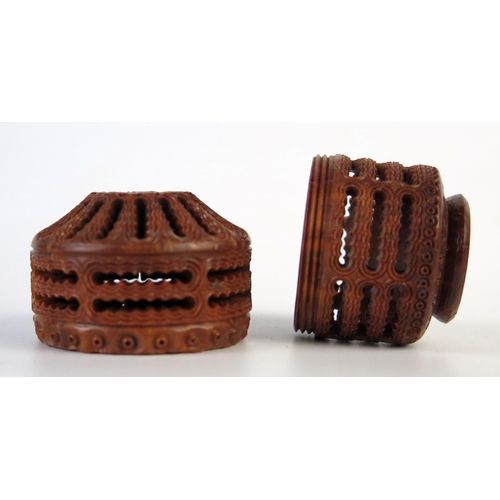 191 - 19th Century Carved Coquilla Nut Container with pierced decoration, 5.5cm. Faults