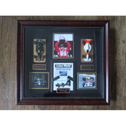 203 - Millennium Galleries Formula One Display with Ayrton Senna signature on Lotus World magazine and wit... 