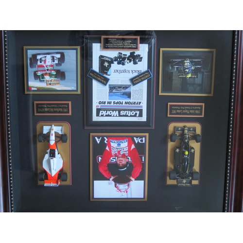 203 - Millennium Galleries Formula One Display with Ayrton Senna signature on Lotus World magazine and wit... 