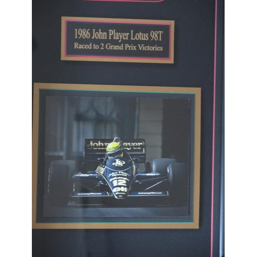 203 - Millennium Galleries Formula One Display with Ayrton Senna signature on Lotus World magazine and wit... 