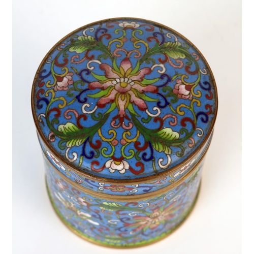 238 - Chinese Cloisonné Box and Cover, with domed pull off lid, in the Ming style, decorated with a lotus ... 