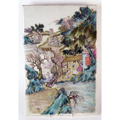 239 - Chinese Painted Porcelain Panel, of figures in mountain landscape, Famille Verte, 20th Century, 38.4... 