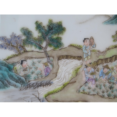 239 - Chinese Painted Porcelain Panel, of figures in mountain landscape, Famille Verte, 20th Century, 38.4... 