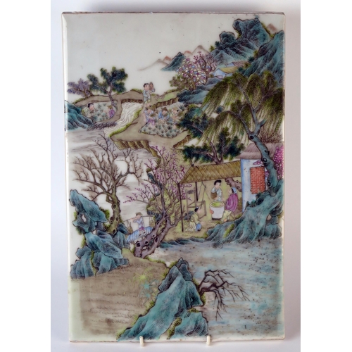 239 - Chinese Painted Porcelain Panel, of figures in mountain landscape, Famille Verte, 20th Century, 38.4... 