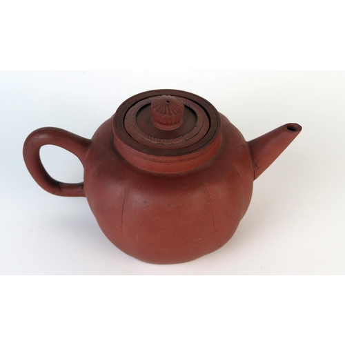 241 - Chinese Yixing Teapot, in the form of a cut bamboo pole, naturalistic spout handle and finial, four ... 