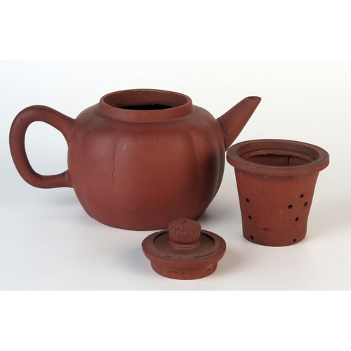 241 - Chinese Yixing Teapot, in the form of a cut bamboo pole, naturalistic spout handle and finial, four ... 