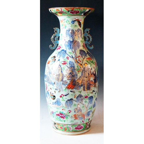 244 - Large Chinese Famille Rose Vase, the central decoration depicts figures collecting butterflies and i... 