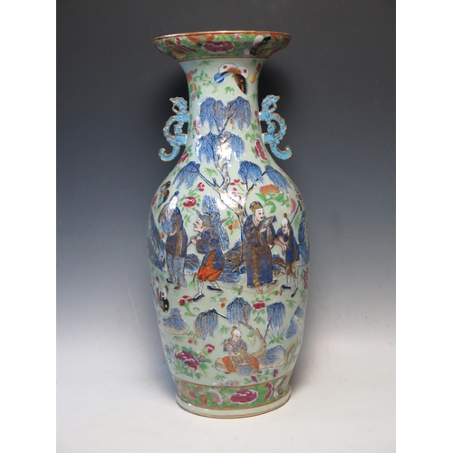 244 - Large Chinese Famille Rose Vase, the central decoration depicts figures collecting butterflies and i... 