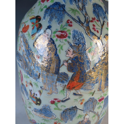 244 - Large Chinese Famille Rose Vase, the central decoration depicts figures collecting butterflies and i... 