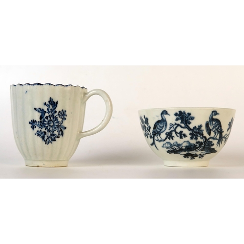 253 - Unusual Late 18th Century Worcester Blue and White Tea Bowl, Vulture pattern, together with a Worces... 