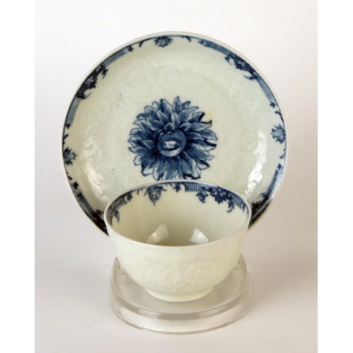 255 - Late 18th Century Worcester Blue and White Tea Bowl and Saucer, Chrysanthemum pattern, 4cm high.