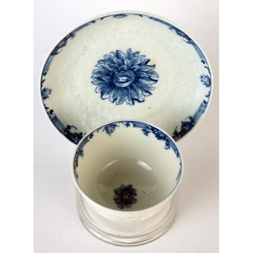 255 - Late 18th Century Worcester Blue and White Tea Bowl and Saucer, Chrysanthemum pattern, 4cm high.