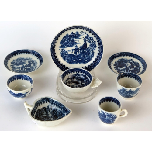 260 - Group of Late 18th Century Caughley Fisherman pattern, transfer printed, porcelain toy miniatures to... 