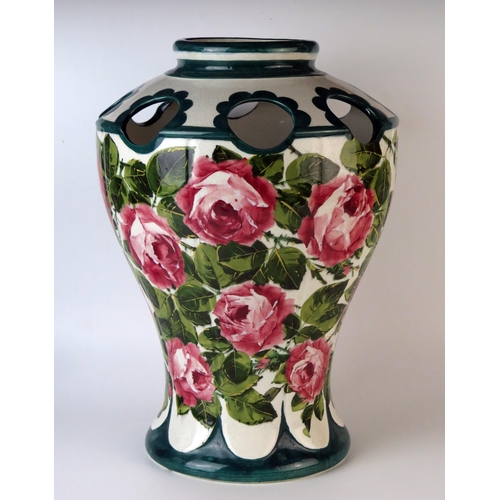 262 - Wemyss Kenmore vase, Cabbage Rose pattern, oval blue T. Goode and Co mark to base, 37.5cm high.