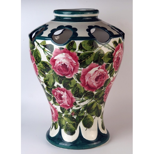 262 - Wemyss Kenmore vase, Cabbage Rose pattern, oval blue T. Goode and Co mark to base, 37.5cm high.