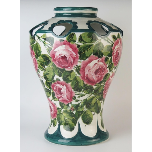 262 - Wemyss Kenmore vase, Cabbage Rose pattern, oval blue T. Goode and Co mark to base, 37.5cm high.