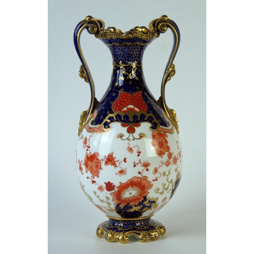 281 - Late 19th Century Royal Crown Derby two handle baluster vase in the Imari palette, 26cm high.