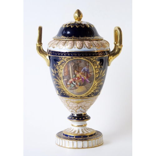 283 - 20th Century Ackermann and Frizte, Royal Vienna Style Classical Urn and Cover, cobalt blue ground wi... 