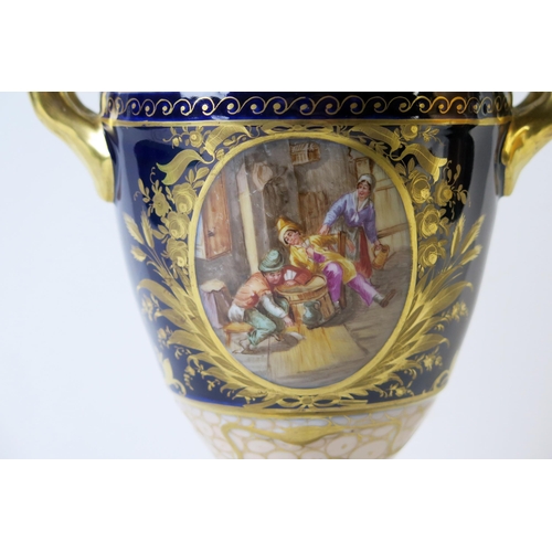 283 - 20th Century Ackermann and Frizte, Royal Vienna Style Classical Urn and Cover, cobalt blue ground wi... 