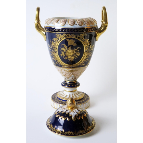 283 - 20th Century Ackermann and Frizte, Royal Vienna Style Classical Urn and Cover, cobalt blue ground wi... 