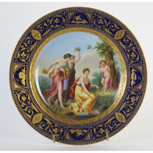 284 - A Royal Vienna style, Ackerman and Frizte, Angelica Kauffman style cabinet plate, the border of coba... 