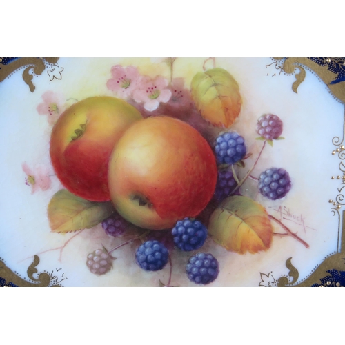 288 - Royal Worcester Hand Painted Cabinet Plate of lobed square form, decorated with apples and blackberr... 