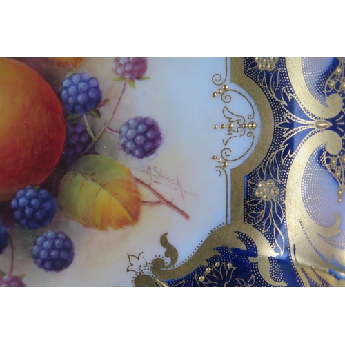 288 - Royal Worcester Hand Painted Cabinet Plate of lobed square form, decorated with apples and blackberr... 