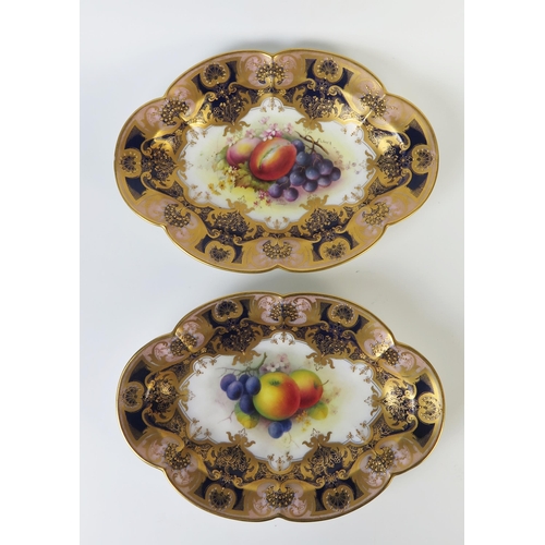 289 - Pair of Royal Worcester Lobed Oval Fruit Dishes, one decorated with apples and grapes signed A. Shuc... 