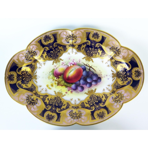 289 - Pair of Royal Worcester Lobed Oval Fruit Dishes, one decorated with apples and grapes signed A. Shuc... 