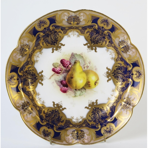 290 - Royal Worcester Dessert Dish of lobed circular form, decorative with pears and raspberry, signed Ric... 