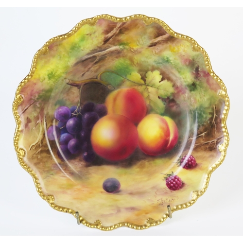 291 - Royal Worcester Fruit Painted Cabinet Plate, of lobed circular form, decorated with peaches, grapes ... 