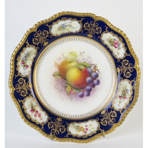 292 - Royal Worcester Cabinet Plate of shaped circular form, decorated with apples and grapes, signed G.H.... 