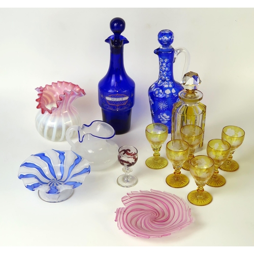 293 - Small Collection of late 19th Century Coloured Glass including a set of six yellow overlaid liquor g... 