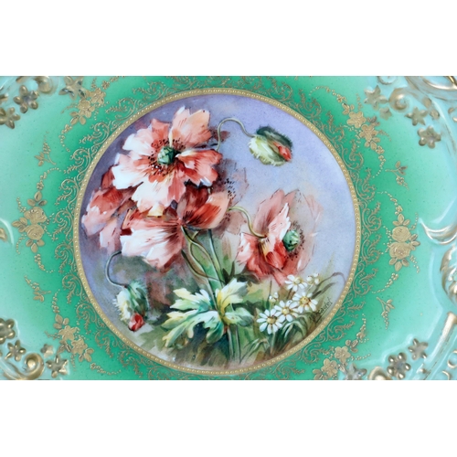 294 - Late 19th Century Limoges wall plate/ tray, oval form, circa 1890, Rococo Revival green ground decor... 