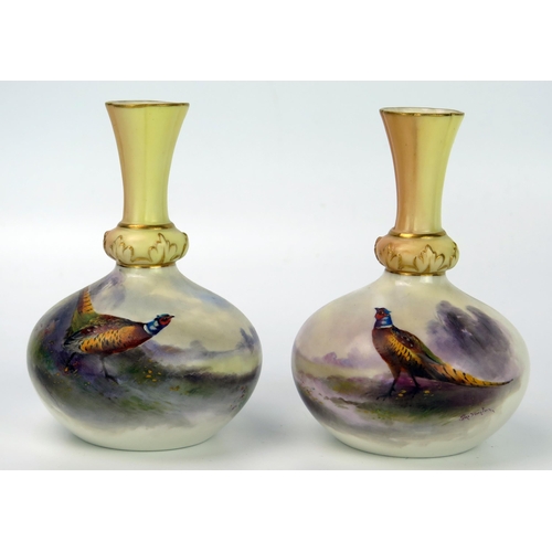 296 - Pair of Royal Worcester Jars. Stinton Vases of baluster form, decorated with pheasants, blush and gi... 