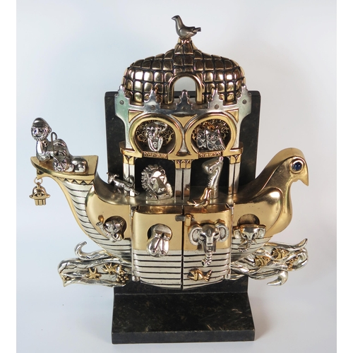 338 - Frank Meisler (Israeli 1929-2018), Noah's Ark sculpture in gilt and silver plate with granite back, ... 