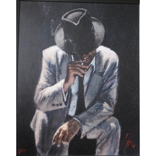 346 - Fabian Perez, Smoking Under The Light with White Suit, limited edition hand finished giclée print 8/... 