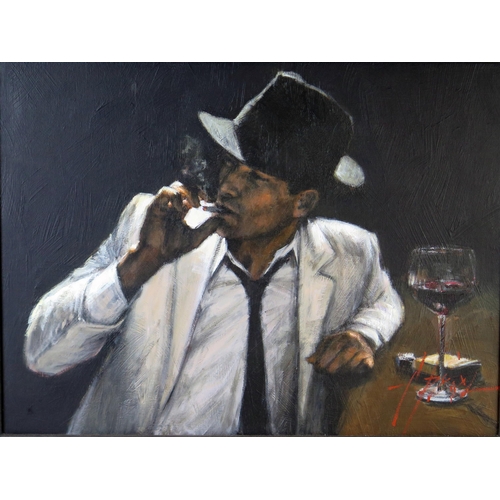 352 - Fabian Perez, Man in White VI, original acrylic on canvas, signed and titled verso, 89x74cm includin... 