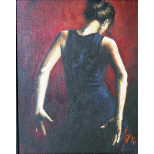 355 - Fabian Perez, El Baile del Flamenco en Rojo II, original acrylic on canvas, signed and titled verso,... 